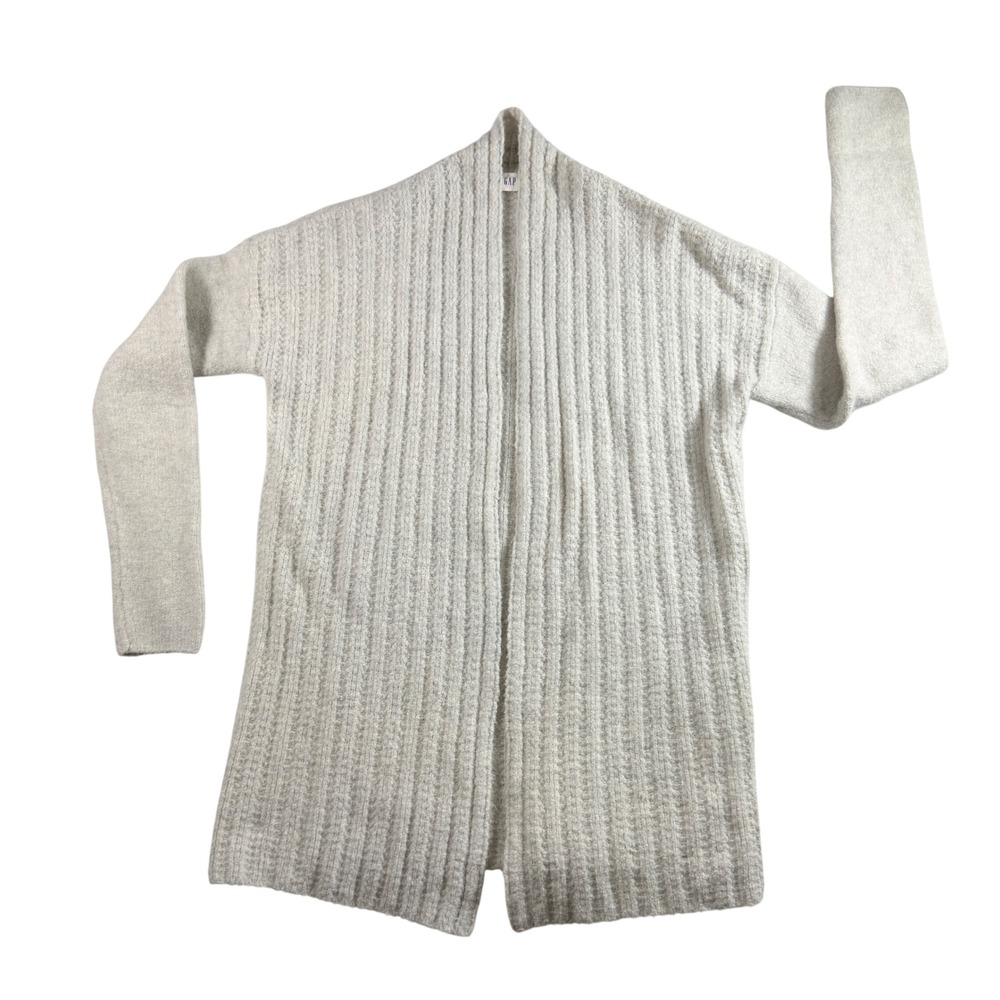 GAP Cardigan Sweater Wool Alpaca Blend Med Gray Ribbed Knit Minimalist